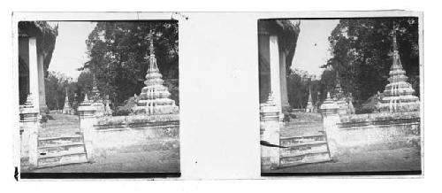 Stereo glass slides of Siam; shrine structures outdoors