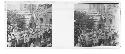 Stereo glass slides of Siam; men in helmets outslide shrine/temple