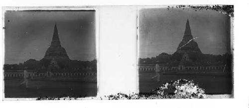 Stereo glass slides of Siam; shrine/temple exterior