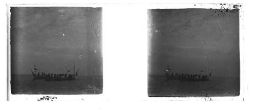 Stereo glass plates of Siam; boat on water