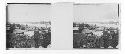 Stereo glass slides of Siam; rural village view with waterway in distance