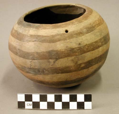 Decorated globular pottery jar