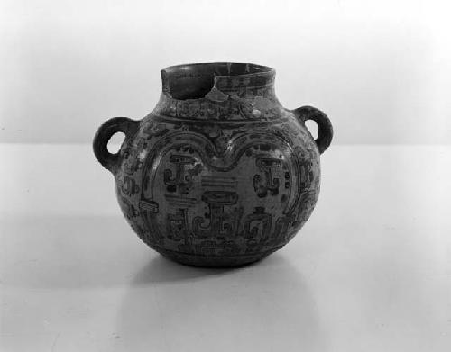 Two-handled Ulua polychrome bowl, Tlaloc effigy