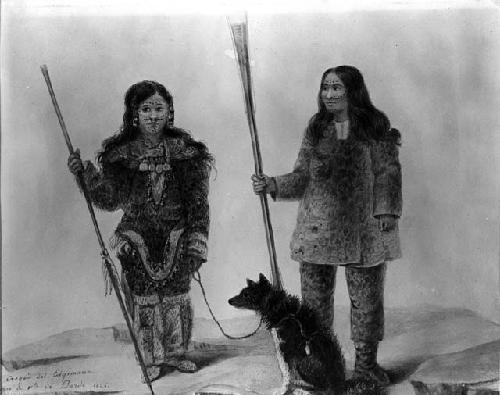 Photograph of "Two Eskimos and a Husky", by Barde, V.de