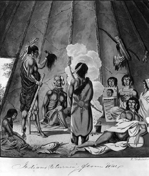 Photograph of watercolor, "Indians Returning From War," 1825.