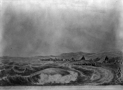 Photograph of watercolor, "Expedition camped at Point Turnagain," Aug. 21, 1821.