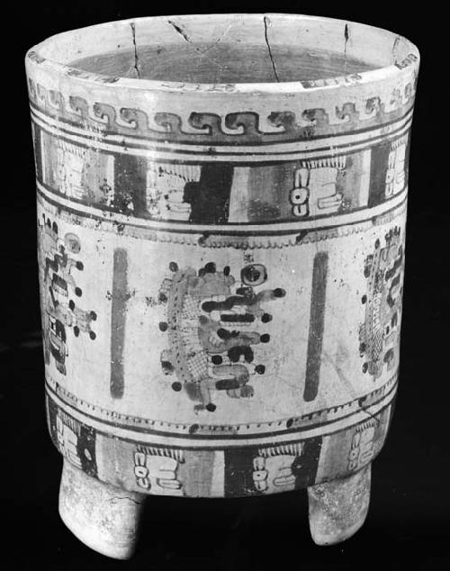 Polychrome cylindrical tripod vessel