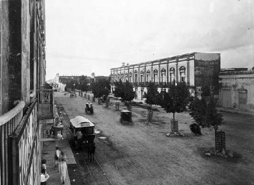 Commercial Street showing tram of mules