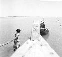 Boat and people on Indus river at Pattan Ferry