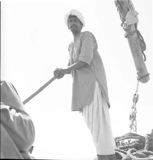 Portrait of man standing on boat on Indus river at Pattan Ferry