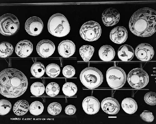 Exhibition cases showing mimbres pots