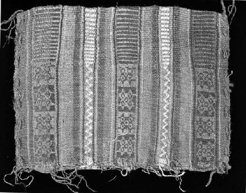 Warp pattern, one-faced specimen of weaving; stripes alternating with stars