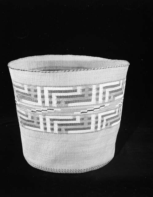 Basket, spruce root embroidered with wheat straw