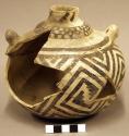 Small jar with 2 lug handles, black and white geometric, "olla"