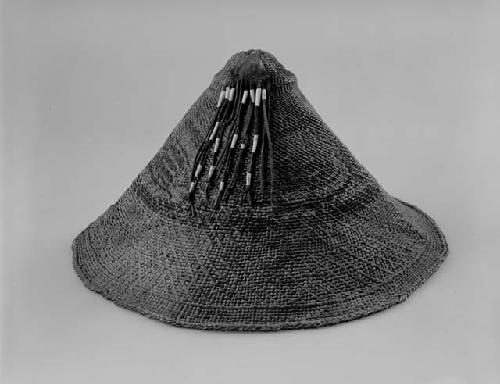 Basketry hat, painted design
