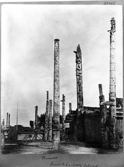 Wooden houses and totem poles