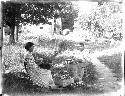 Two women weaving baskets. Copy Photo of N914.