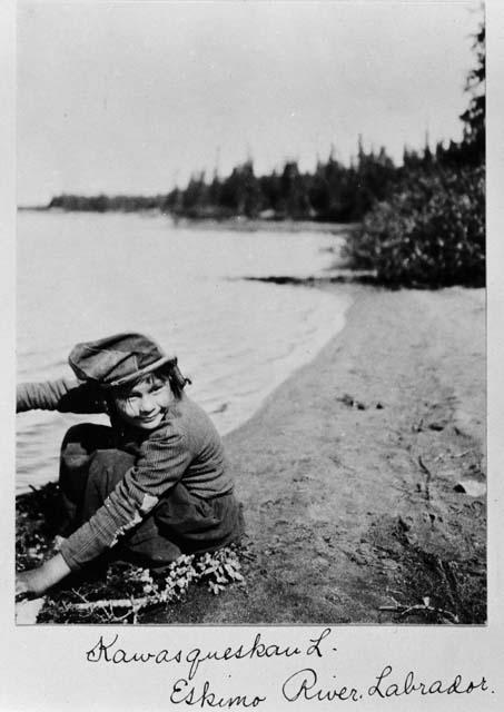 Montagnais girl on shores of Lake Kawasquiskau, Upper Eskimo River, Labrador