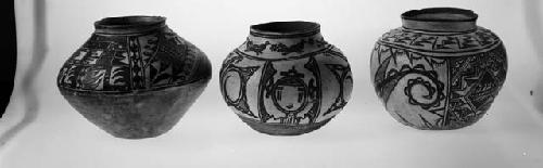 Three Hopi polychrome pottery jars