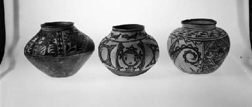 Three Hopi polychrome pottery jars