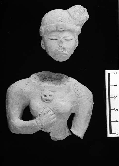 Pottery head, and fragmentary figurine