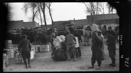 People load animals with cargo