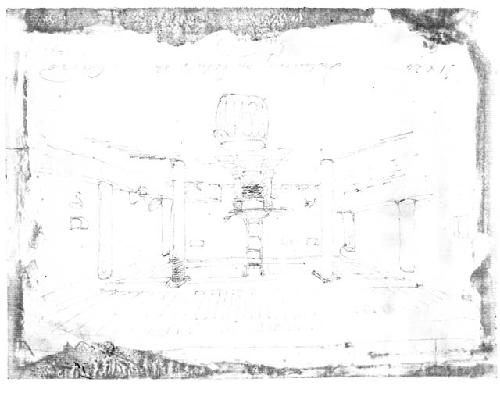 Pencil sketch of interior of Estufa