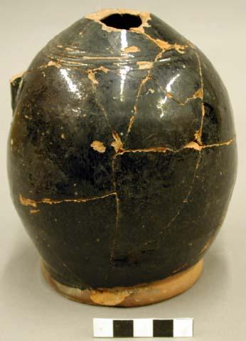 Ceramic bottle, redware, black glaze