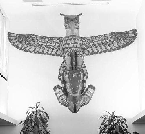Thunderbird and whale housepost ornament (second floor, Tozzer Library)