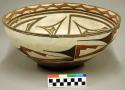 Polychrome pottery large bowl - red, white, brown