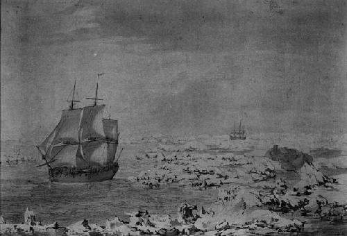 The Resolution Beating Through Ice with the Discovery in the Distance, Near Icey Cape, August, 1778.