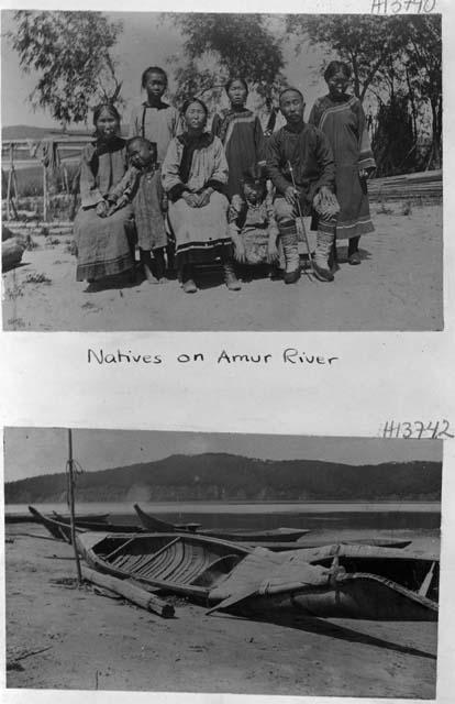 Natives and canoe on Amur River