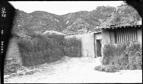 Courtyard with mountains in background