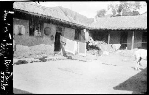 Laundry hanging in courtyard