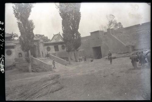 Outdoor scene with people and buildings