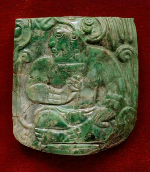 Portion of engraved jadeite tablet, restored (TP/68)