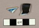 Miscellaneous porcelain sherds, including Quing Dynasty plate fragment and a saucer fragment with traces of gold pigment on rim