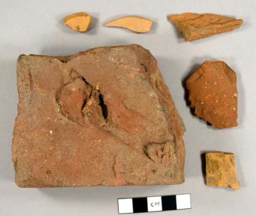 Brick fragments, including handmade bricks and redware fragments