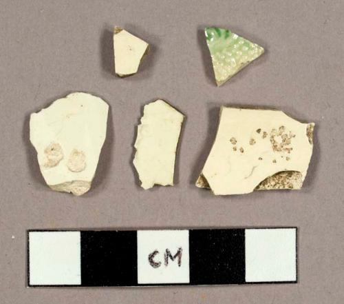 Creamware sherds, one Whieldon sherd with cauliflower motif