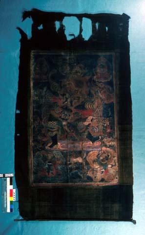 Lama painting on cloth with tempora