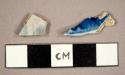 Miscellaneous earthenware sherds, including one flow-blue rim sherd from a cup and one blue on white tin-glazed earthenware sherd