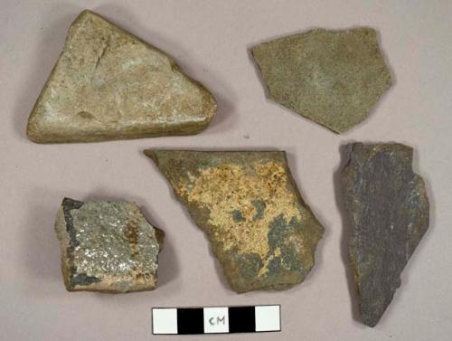 Miscellaneous architectural materials, including Cambridge mudstone, slate, and glazed brick fragments