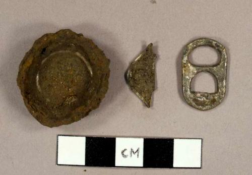 Metal pop-top fragments and crown bottle cap