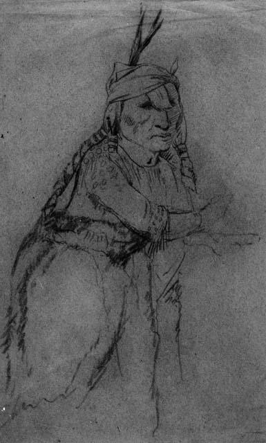 Portrait of a Blackfoot, 1859, Black Crayon sketch by George Catlin