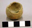 Bowl. miniature pinch pot. barrel-shaped. somewhat rounded base. rim chipped. pl