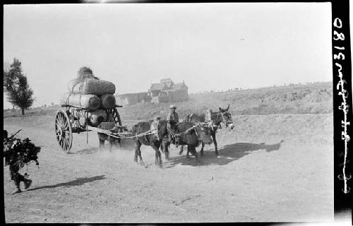 Wagon pulled by horses