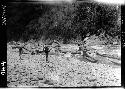 People carry things from boats along riverbank