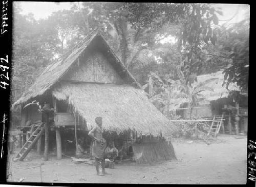 People in and around building