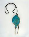 Bolo, silver with large turquoise stone carved in form of Indian chief with feat