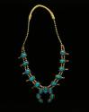 Necklace, silver and turquoise, naja with 7 graduated stones, 10 squash blossoms